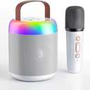 Mini Karaoke Machine for Kids, Portable Bluetooth Speaker with Wireless Microphones, Gift for Girls Toys 4, 5, 6, 7, 8, 10, 12+ Years Old Birthday Family Home Party(Y2-White-1 Mic)