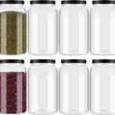 Dandat 8 Pcs 1 Gallon Clear Plastic Jars Airtight Pantry Large Mouth Jars Plastic Jug Cylinder Containers with Lids for Candy Butter Honey Sugar Cookies Arts Crafts Bartender Kitchen (Black Lids)