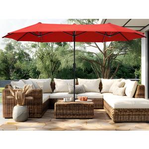 PHI VILLA 13ft Outdoor Market Umbrella Double-Sided Twin Large Patio Umbrella with Crank, Orange Red