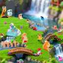 U-Zimikee 100 Pcs Mini Fairy Garden Accessories - Miniature Landscape Decorations with Bridge Pond House Gnome Figurines Mini Resin Animals Miniature Garden Figures Bulk for Dollhouse Garden Craft
