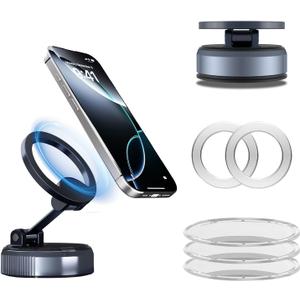 Car Phone Holder Suction Cup Phone Mount 360Adjustable Vacuum Foldable Magnetic Phone Holders for Your Car Truck Accessories Compatible with Magsafe iPhone 17 16 Pro Max 15 14 13 12 Plus for Android