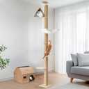 FUKUMARU Floor to Ceiling Cat Tree, 6 Level Adjustable Height (6-10 ft) Climbing Tower with Thickened Scratching Posts, Cats Activity Center with Cozy Hammock - Beige (120 inch)