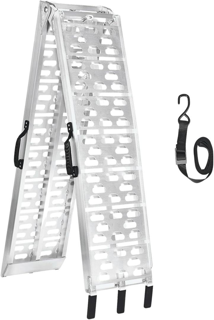 Aluminum Motorcycle Ramp with Handle 750 Lbs Capacity, 7.5ft Folding Ramp with Load Straps for Pickup Trucks, Dirt Bikes, Motorcycles | 89" L x 12" W | 1 Pc