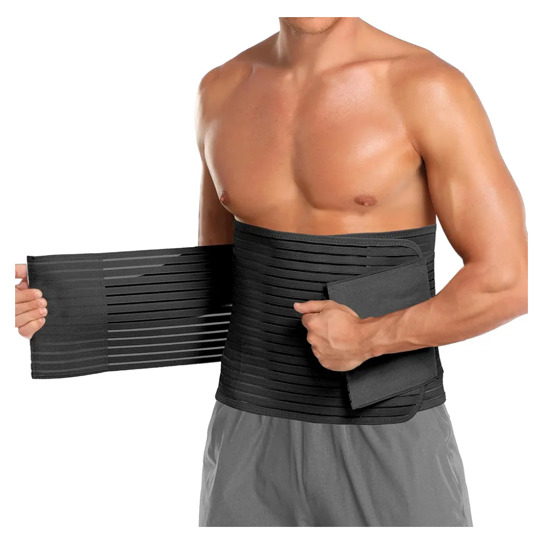 Abdominal Binder for Men & Women – Post Surgery Belly Band Adjustable Compression Wrap Belly Binder Abdomen Hernia Support Belt (L, Black)