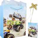5 x AOKELEON 12.6" Large 3D Monster Truck Gift Bag with Tissue Paper, Greeting Card and Pull Bow for Boys' Birthday, Kids' PartiesBaby ShowersShopping and Party Supplies (Monster Truck)