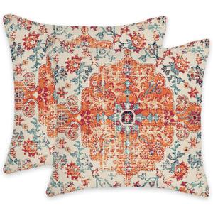 Orange Blue Ethnic Boho Pattern Throw Pillow Covers Pack of 2 Double-Sided Printing Home Indoor and Outdoor Sofa Bed Decor pillowcover (18x18, Boho Style Ethnic Design Decorative)