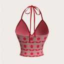 MakeMeChic Women's Floral Halter Crop Tops V Neck Tie Open Back Sleeveless Y2k Tank Tops (Red, M)