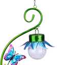 MUMTOP Hanging Bird Bath - Bird Baths for Outdoors, 11 Inch Glass Solar Bird Bath Bowl Bird Feeder Birdbath with Led Cracked Glass Ball and Metal Butterfly for Garden and Patio Decor