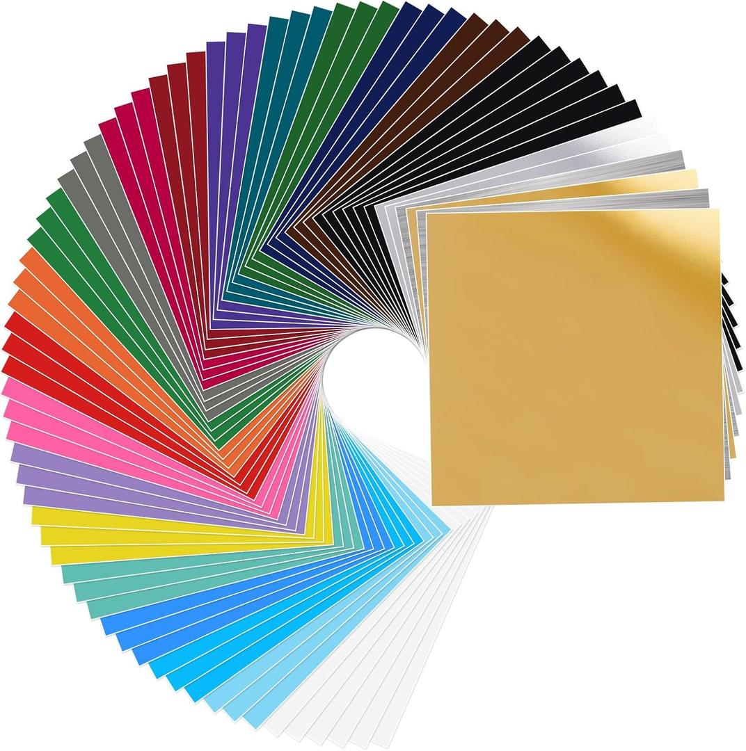 Permanent Vinyl, 72 Pack Permanent Adhesive Vinyl Sheets (12x 12) for Silhouette Cameo and Any Craft Machine Cutters. (Multicolor)
