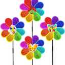 Outdoor Wind Spinners Yard Garden Decor Shiny Pinwheels, Lawn Rainbow Ornaments to Deter Animals Scare Birds Away (4PCS)