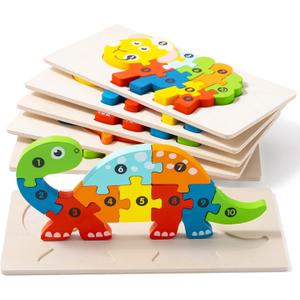 6 Pack Wooden Animal Toddler Puzzles for Kids Ages 3-5, Baby Montessori Toys for Kids Age 3 4 5 6 Years, 6 Animal Patterns Learning Jigsaw Toys for 3 Year Olds for Girl Boy Ideal Gift