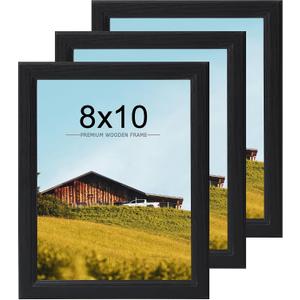 2 x KTKDE 8x10 Picture Frame Set of 3, Wooden frames black, Vertical & Horizontal Wall Hanging for Wall or Tapletop Display,Studio Gallery Photo Frame for Photos, Posters & Art Prints, 8x10in - 6 Pack