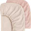 Muslin Crib Sheets for Baby Girls and Boys, Neutral Fitted Baby Bed Sheets for Standard Crib & Toddler Mattress - Soft and Breathable - 52"x28" (Pink & Ivory)