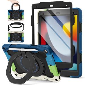 Scnioy Case for iPad 9th Generation iPad Case 9th 8th 7th Generation iPad 10.2 Inch iPad 9th Gen Cover with Screen Protector Pen Holder TabletCases 360° Rotating Stand, Black Blue