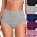 OLIKEME High Waisted Underwear for Women Tummy Control Full Coverage Cotton Ladies Panties Soft Stretch Briefs L