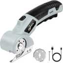 Cordless Electric Power Shears - 4V Lightweight Rotary Cutter for Cardboard, Leather, Plastic, Carpet | with 2 Blades, LED Light, Safety Lock for DIY & Crafting