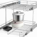 DINDON 2 Tier Pull Out Cabinet Organizer (17" W X 21" D), Double Tier Wire Basket Slide Out Shelf Storage for Kitchen Base Cabinet, Chrome Finish