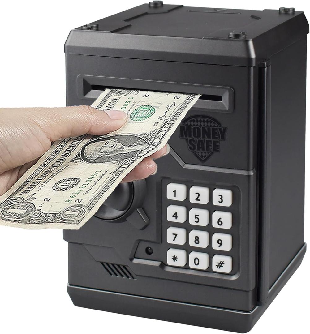 HUSAN Piggy Banks Money Banks for Kids, Electronic Password Code Money Banks ATM Banks Box Coin Bank for Children Boys and Girls (Iron Gray)