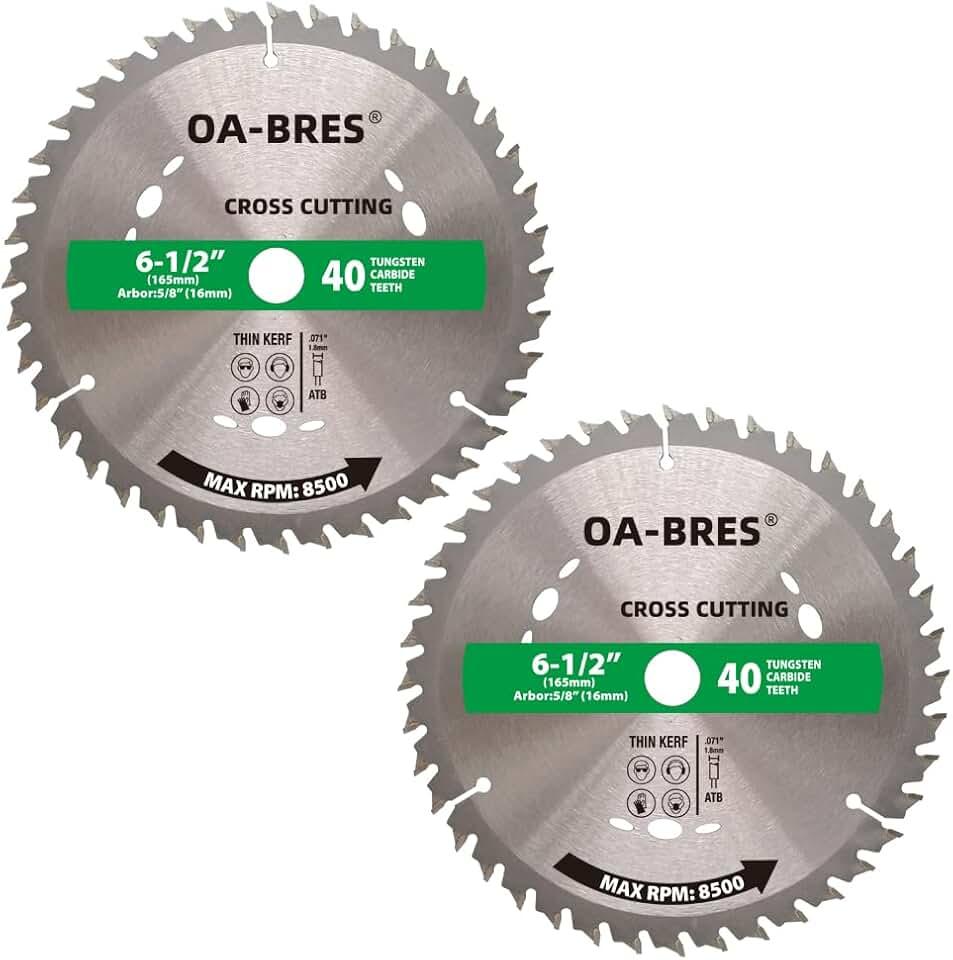 6-1/2-Inch 40-Tooth Circular Saw Blade with 5/8-Inch Arbor, TCT ATB Cross Cutting Blade for Wood Cutting (2-Pack)