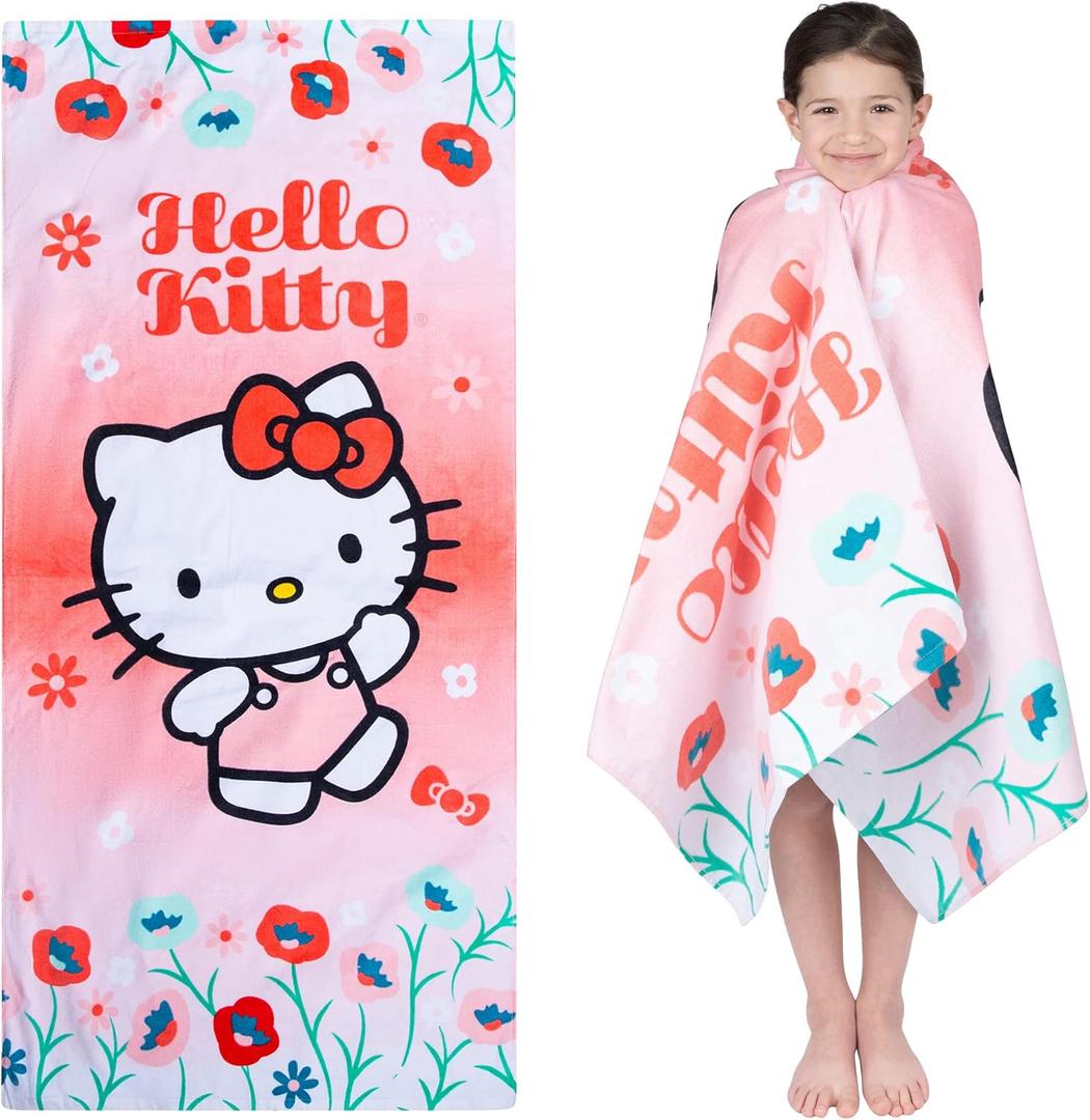 Franco Kids Super Soft Cotton Beach Towel, 58 in x 28 in, Hello Kitty