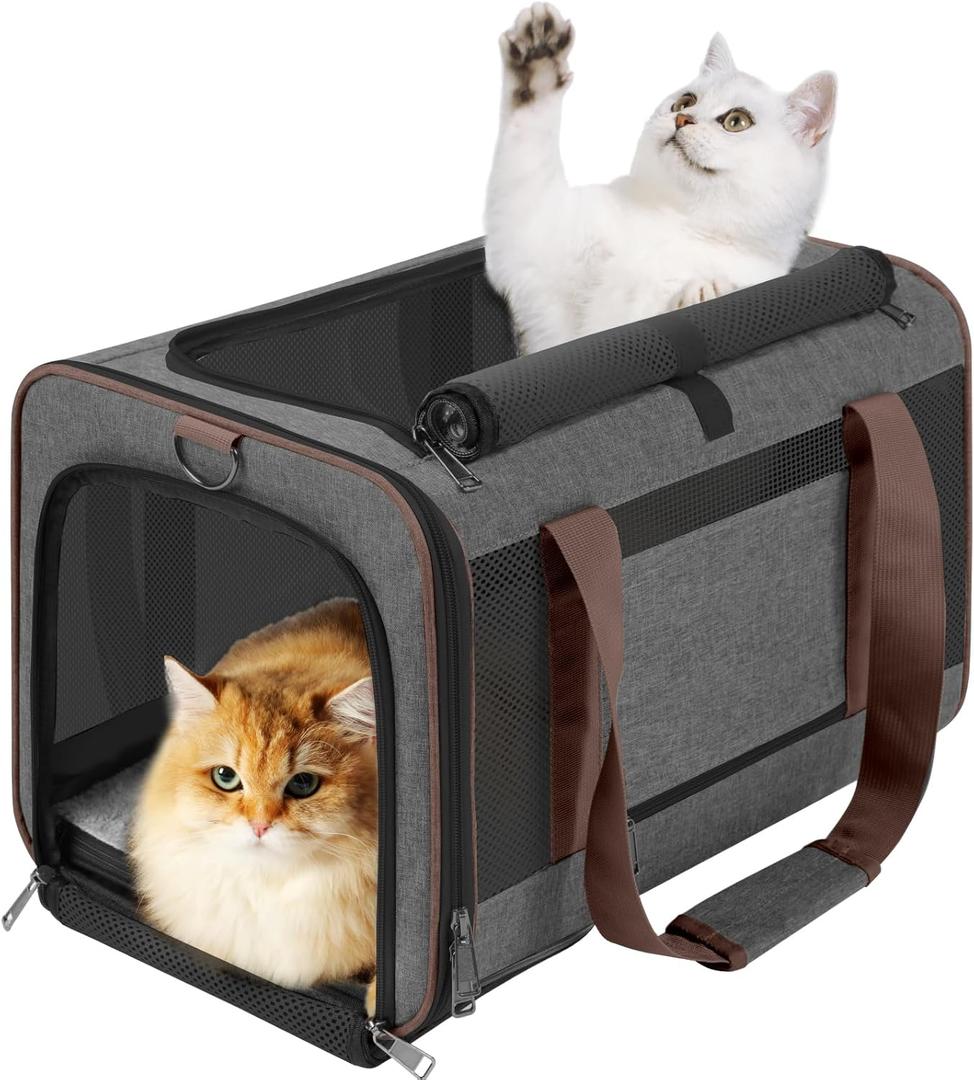 Small Dog Carrier Cage Soft Chihuahua/Softshell Big Cat Carrier Maine Coon/Pet Taxi Carrying Bag Over 25lbs / Top Loader Travel Kennel Brown (Dark Grey-Brown)