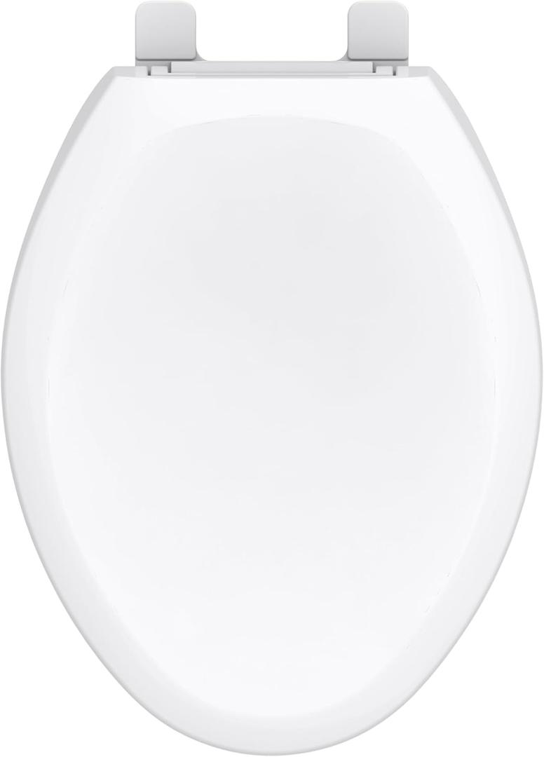 Gerber Elongated Toilet Seat with Cover, Soft Close, No Slam, Quick & Easy Install, Heavy-Duty Plastic, Adjustable Fit for Standard Elongated Toilets, Durable & Fade-Resistant, White G0099213