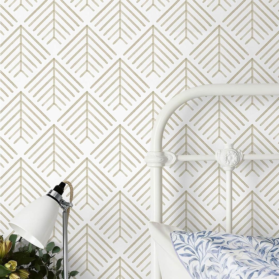 Heroad Boho Peel and Stick Wallpaper Beige Renter Friendly Wall Paper Peel and Stick Modern Contact Paper Neutral Geometric Wallpaper for Bedroom Bathroom Cabinets Decor Vinyl Waterproof 17.3"x78.7"