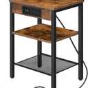 HOOBRO Side Table with Charging Station and USB Ports, Small End Table for Small Space, 3-Tier Nightstand with Adjustable Shelf, for Living Room, Bedroom and Balcony, Rustic Brown BF112BZ01