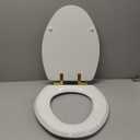 Mayfair Bennett Toilet Seat with Brushed Gold Hinges, Slow Close Wood Seat, Secure Metal Hinges, Easy Install, Made in USA, Elongated, White