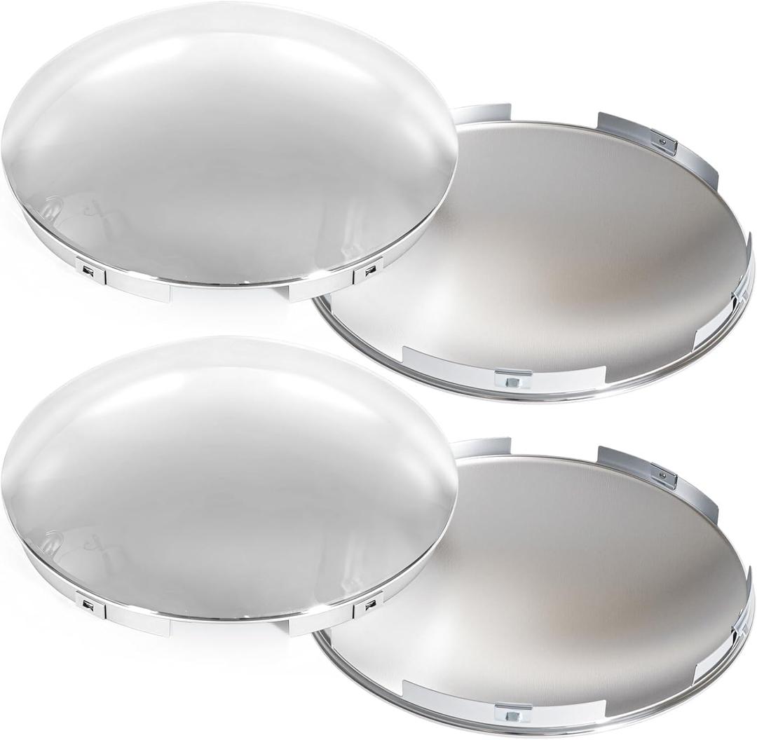 8 Inch Chrome Truck Hub Caps Dome Wheel Covers Rear Axle Cap Set of 4 Compatible with Peterbilt Freightliner Baby Moon Hubcaps Smooth Finish-Only for Front Wheel (4 Pcs)