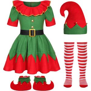 Costumerry Girls Elf Costume Kids Christmas Elf Dress Outfit (5-6 Years)