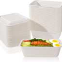 24 oz Disposable Food Containers with Lids 50 Pack Sugarcane Pulp Food Prep Containers Biodegradable Lunch Take out Box Compostable and Microwave Safe for Meal Prep (White)