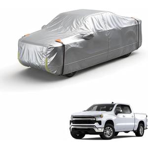 Wigoo Chevrolet Silverado 1500 Truck Car Cover Accessories 2019-2026, Custom Fit Waterproof All Weather Outdoor Full Pickup Cover, Windproof UV Rain Snow Dust Protection, Door Zipper, Breathable Desig