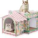 Lineshading 2 Story Cardboard Cat House with Scratcher Pad, Multi Level Durable Cat Scratcher House for Small Kitten Bunny Rabbit Animals Christmas Birthday Gift(17x12x10,Florist)