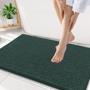 Smiry Luxury Chenille Bathroom Rugs 34x21, Extra Soft and Absorbent Shaggy Bath Mat, Machine Washable, Non-Slip Plush Carpet Runner for Tub, Shower, and Floor, Home Decor Accessories, Green