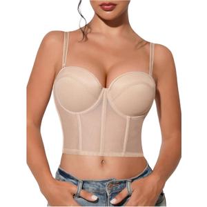 WDIRARA Women's Push Up Bandeau Bras Strapless Bralette Crop Tube Top Bra (Black, XL)