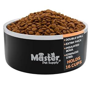 Master Pet Supply Stainless Steel Dog Bowls - 128 oz, Heavy Duty - Black Velvet, Double Wall Extra-Thick Insulated, Non-Slip Pet Water Bowl for Dogs, Cats & Pets, Anti Rust Metal, Dish Washer Safe
