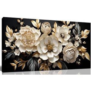 Trogonup Large Gold and Black Flower Wall Art for Bedroom Botanical Picture Modern Artwork for Living Room Office Teen Girls Room Kitchen 20L" x 40W"
