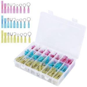 270Pcs Heat Shrink Wire Connectors Waterproof Electrical Wire Terminals Kit AWG 12-10 16-14 22-16 Marine Grade Fork Ring Wire Crimp Butt Connector Electric Butt Splice Kit for Automotive