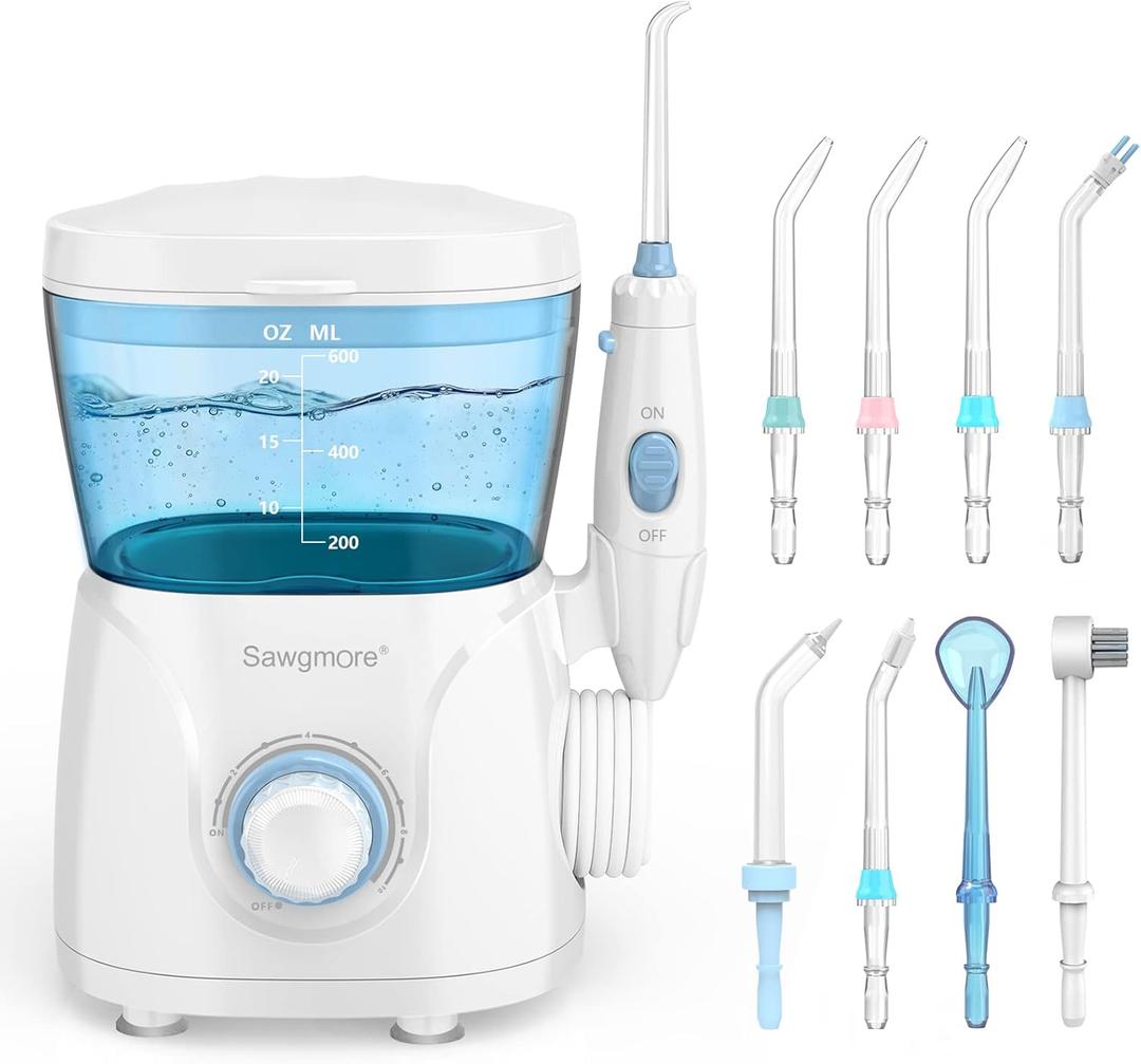 FC166 Water Flosser for Teeth/Braces, 600 ml Large Capacity, 10 Adjustable Pressures,8 Home Nozzles Professional Oral Irrigator for Teeth Clean(White)