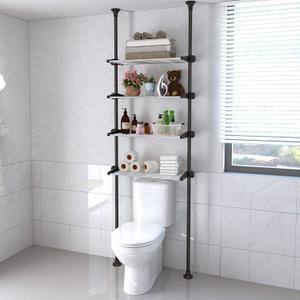 Lilyvane 4 Tiers Over Toilet Storage, 97 to116 Adjustable Tension Pole Over Toilet Bathroom Organizer, Standing Bathroom Shelves Over Toilet for Showers,Black