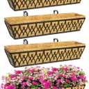 4 Pack 30 Inch Window Boxes Planters Railing Planter Box with Adjustable Brackets for Porch Fence Patio Balcony Hanging Flower Baskets with Coco Liners for Outdoor Garden Decor - Black