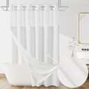 No Hooks Needed Linen Shower Curtain and Liner Set,White Hotel Luxury Decor Shower Curtains for Bathroom with See Through Top Window,Water Resistant Fabric,71Wx74W,White