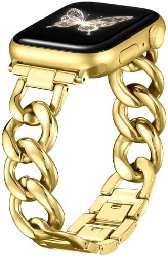DaQin Gold Band Compatible with Apple Watch Bands for Women 40mm 38mm 41mm 42mm 44mm 45mm 46mm, Metal Chain Link Steel Replacement Accessories Bracelet for iWatch Bands Series 11 10 9 8 7 6 5 4 3 2 1