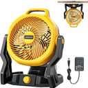LIVOWALNY Battery Powered Fan Compatible with Dewalt 20V Battery (Tool Only) 3500RPM with AC Adapter Portable Floor Fan with Hook Handle Variable Speed for Camping Jobsite Tent Outdoor