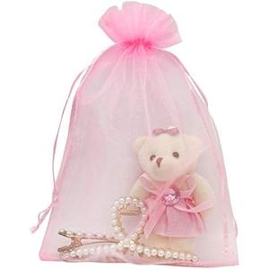 Pink Organza Gift Bags 6X9 Inch Small Pink Mesh Bags Drawstring Jewelry Pouch for Wedding Baby Shower Party Favor Bags