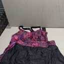 Daci Tankini Swimsuit for Women Tummy Control Bathing Suits with Skirt Two Piece Drawstring Tank Top with Swimdress (Large, Purple Leaf)