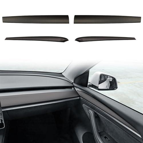 YJMOTOR for Tesla Model 3 Y Dash Wrap Front Door Trim ABS Dashboard Cover Cap Interior Decoration Wrap Kit Compatible Whit 2020-2023 Model 3/Y Accessories 4Pcs(Matte Carbon Fiber Pattern)