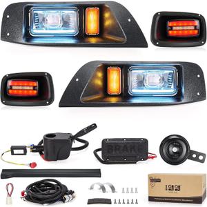 10L0L Golf Cart Headlight Kit for EZGO TXT (1995-2013) - 12V/36V/48V Street Legal Light Kit with Built-In DC Converter, DRL, Turn Signals & Brake Lights & Horn and Mounting Screw Set, Easy to Install