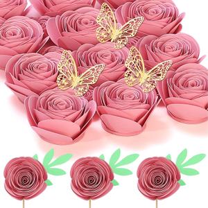 Dusty Rose Flowers 3D Rolled Roses Paper Flowers Decorations for Custom Shadow Box Frame, Mini Artificial Crafts DIY Birthday Gift (18 Pieces, Bright Pink)